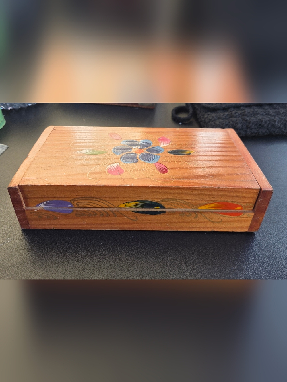 Mexican Hand-Painted Wooden Storage Box in Brown with Multicolor Floral Design